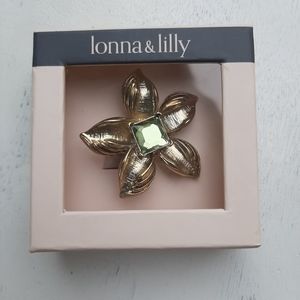 Lonna & Lilly Green Gem/ Gold Flower Brooch